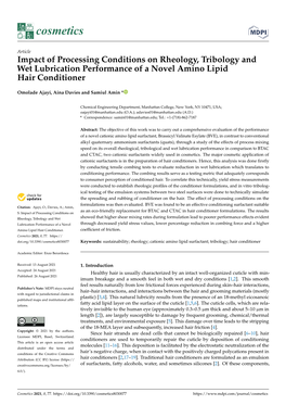 Article Impact of Processing Conditions on Rheology, Tribology and Wet Lubrication Performance of a Novel Amino Lipid Hair Conditioner