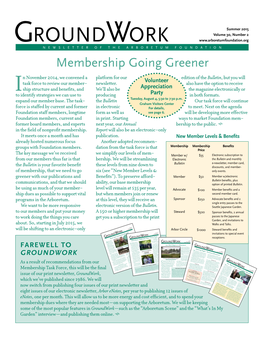 Groundwork Newsletter of the Arboretum Foundation Membership Going Greener