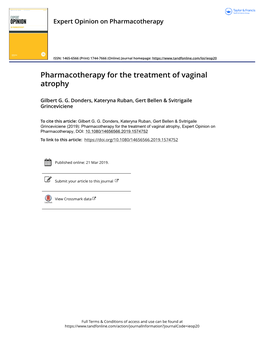 Pharmacotherapy for the Treatment of Vaginal Atrophy