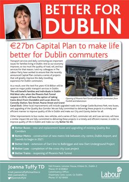 €27Bn Capital Plan to Make Life Better for Dublin Commuters Transport Services and Daily Commuting Are Important Issues for Families Living in Dublin