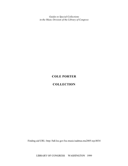 The Cole Porter Collection [Finding Aid]