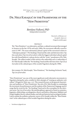 Dr. Nele Karajlić in the Framework of the “New Primitives”