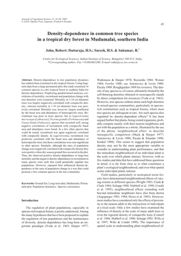 Density-Dependence in Common Tree Species in a Tropical Dry Forest in Mudumalai, Southern India