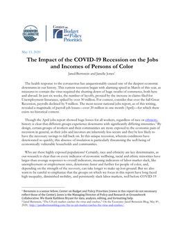 The Impact of the COVID-19 Recession on the Jobs and Incomes of Persons of Color Jared Bernstein and Janelle Jones1