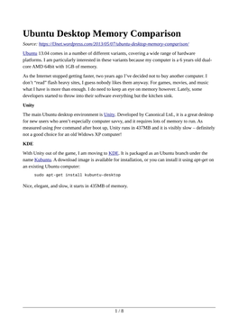 Ubuntu Desktop Memory Comparison