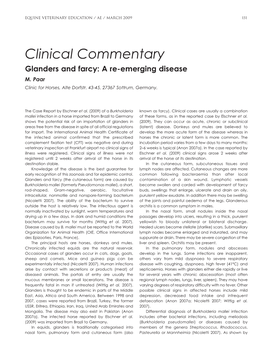 Clinical Commentary Glanders and Farcy: a Re-Emerging Disease M