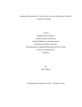 Submerged Fermentation of Colletotrichum Truncatum for Biological Control of Scentless Chamomile