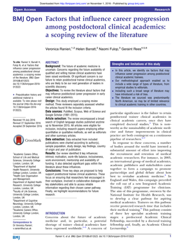 Factors That Influence Career Progression Among Postdoctoral Clinical Academics: a Scoping Review of the Literature