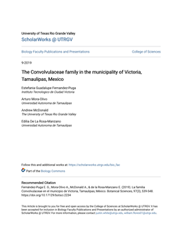 The Convolvulaceae Family in the Municipality of Victoria, Tamaulipas, Mexico