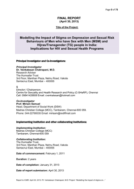 FINAL REPORT Modelling the Impact of Stigma on Depression And