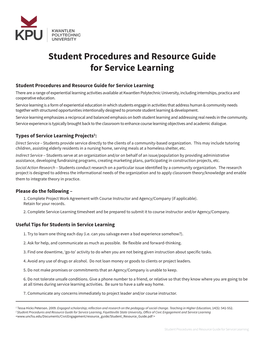 Student Procedures and Resource Guide for Service Learning