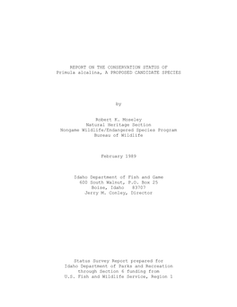 REPORT on the CONSERVATION STATUS of Primula Alcalina, a PROPOSED CANDIDATE SPECIES