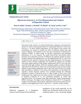 Hypericum Sinaicum L. in Vitro Regeneration and Analysis of Hypericin Content