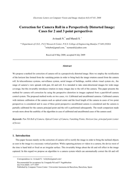 Correction for Camera Roll in a Perspectively Distorted Image: Cases for 2 and 3 Point Perspectives