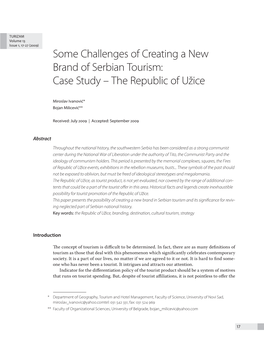 Some Challenges of Creating a New Brand of Serbian Tourism: Case Study – the Republic of Užice