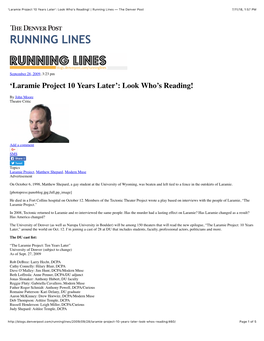 'Laramie Project 10 Years Later': Look Who's Reading! | Running Lines — the Denver Post 7/11/18, 1:57 PM