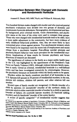 A Comparison Between Men Charged with Domestic and Nondomestic Homicide