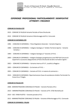 Esperienze Professionali Particolarmente Significative Attinenti L’Incarico