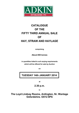 Catalogue of the Fifty Third Annual Sale of Hay, Straw and Haylage