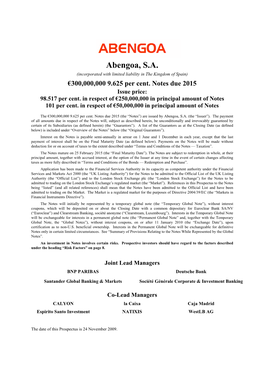 Abengoa, S.A. (Incorporated with Limited Liability in the Kingdom of Spain) €300,000,000 9.625 Per Cent