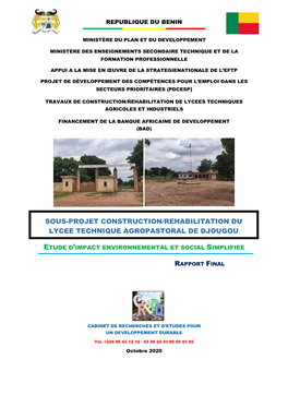 Sous-Projet Construction/Rehabilitation Du Lycee Technique Agropastoral De Djougou