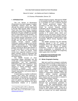 7.1 the WEATHER DAMAGE MODIFICATION PROGRAM Steven M. Hunter *, Jon Medina and David A. Matthews U.S. Bureau of Reclamation