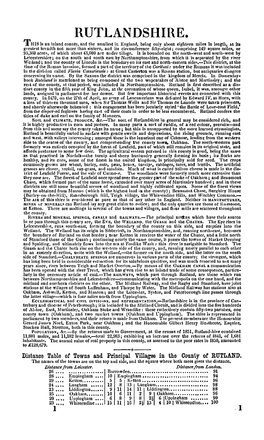 RUTLAND. the Name~; of the Towns Are on the Top and Side, and the Square Where Both Meet Gives the Distance
