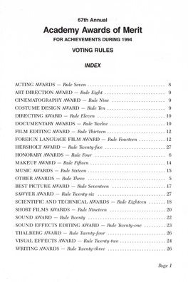 Academy Awards of Merit for ACHIEVEMENTS DURING 1994