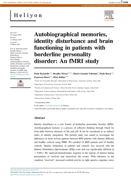 Autobiographical Memories, Identity Disturbance and Brain Functioning in Patients with Borderline Personality Disorder