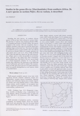 Studies in the Genus Riccia (Marchantiales) from Southern Africa