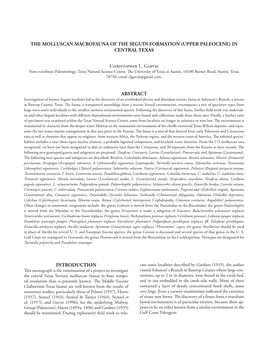 THE MOLLUSCAN MACROFAUNA of the SEGUIN FORMATION (UPPER PALEOCENE) in CENTRAL TEXAS Christopher L. Garvie ABSTRACT INTRODUCTION