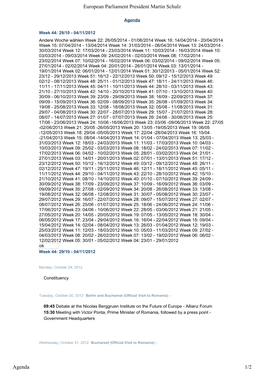 European Parliament President Martin Schulz Agenda