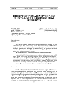 Differences in Population Development of Imotski and the Surrounding Rural Settlements