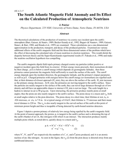 The South Atlantic Magnetic Field Anomaly and Its Effect on the Calculated Production of Atmospheric Neutrinos