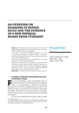 An Overview on Hoarding in Roman Sicily and the Evidence of a New Imperial Hoard from Tyndaris1