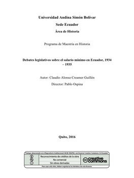 Debates Legislativos Sobre El Salario Mínimo En Ecuador, 1934 – 1935