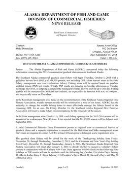 Alaska Department of Fish and Game Division of Commercial Fisheries News Release