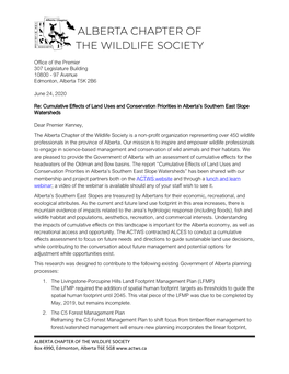 ALBERTA CHAPTER of the WILDLIFE SOCIETY Box 4990, Edmonton, Alberta T6E 5G8