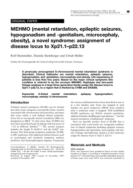 MEHMO (Mental Retardation, Epileptic Seizures, Hypogonadism and -Genitalism, Microcephaly, Obesity), a Novel Syndrome: Assignment of Disease Locus to Xp21.1–P22.13
