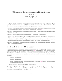 Dimension, Tangent Space and Smoothness Week 4 Mar 30, Apr 1, 3