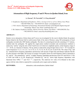 Attenuation of High Frequency P and S Waves in Qeshm Island, Iran