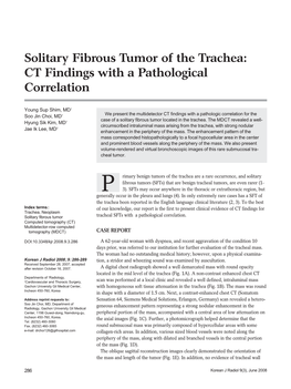 Solitary Fibrous Tumor of the Trachea: CT Findings with a Pathological Correlation