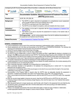 Documentation Guideline: Wound Assessment &Treatment Flow Sheet