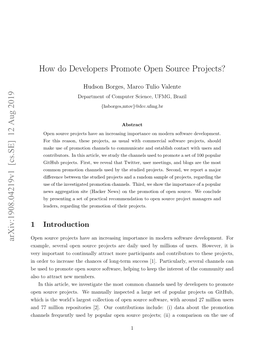 How Do Developers Promote Open Source Projects? Arxiv:1908.04219V1 [Cs.SE] 12 Aug 2019