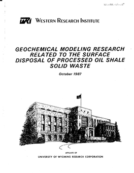 Western Research Institute Laramie, Wyoming 82071