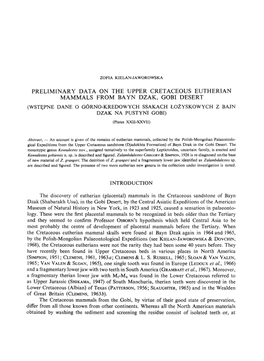 Preliminary Data on the Upper Cretaceous