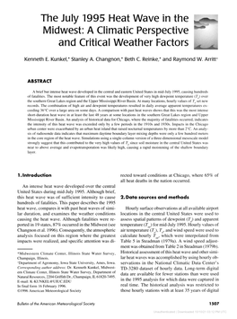 The July 1995 Heat Wave in the » Midwest: a Climatic Perspective and Critical Weather Factors