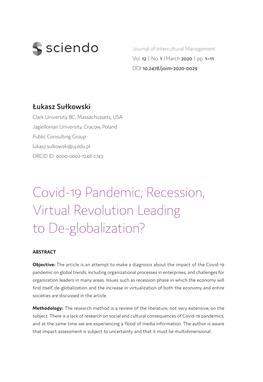 Covid-19 Pandemic; Recession, Virtual Revolution Leading to De-Globalization?