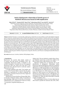 Study of Phylogenetic Relationship of Turkish Species of Matthiola (Brassicaceae) Based on ISSR Amplification