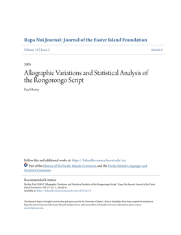 Allographic Variations and Statistical Analysis of the Rongorongo Script Paul Horley